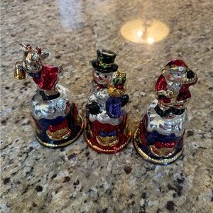 Vintage Mercury Glass Christmas Bell 6" Shiney, Colorful, China Set of 3